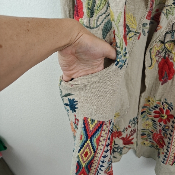 Johnny Was Floral Bird Embroidered Open Hooded Duster Open Front Cartigan LG - Picture 8 of 16